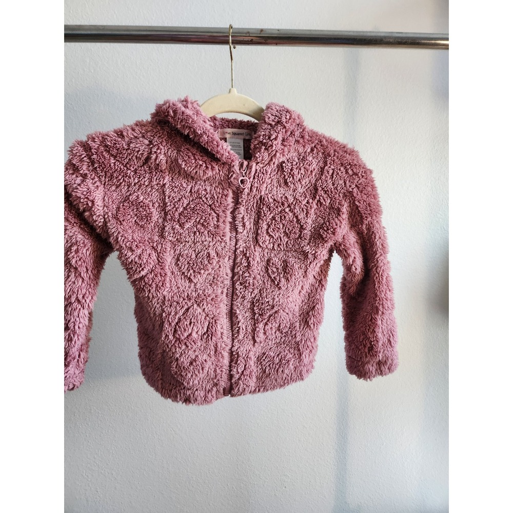 Love Squared Girls Fuzzy Sherpa Hoodie Jacket Rose Pink Full Zip Size 4